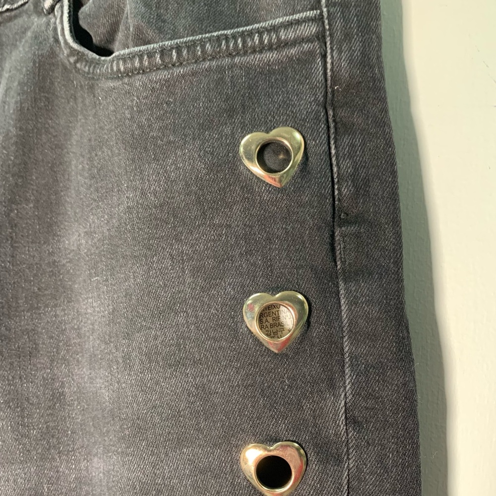 ZARA K BLACK JEANS WITH HEARTS ON THE SIZE SIZE 10 raw hem skinny - Picture 11 of 14
